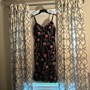 Black dress with floral stitching. Size 10 from Macy’s, brand is Siena